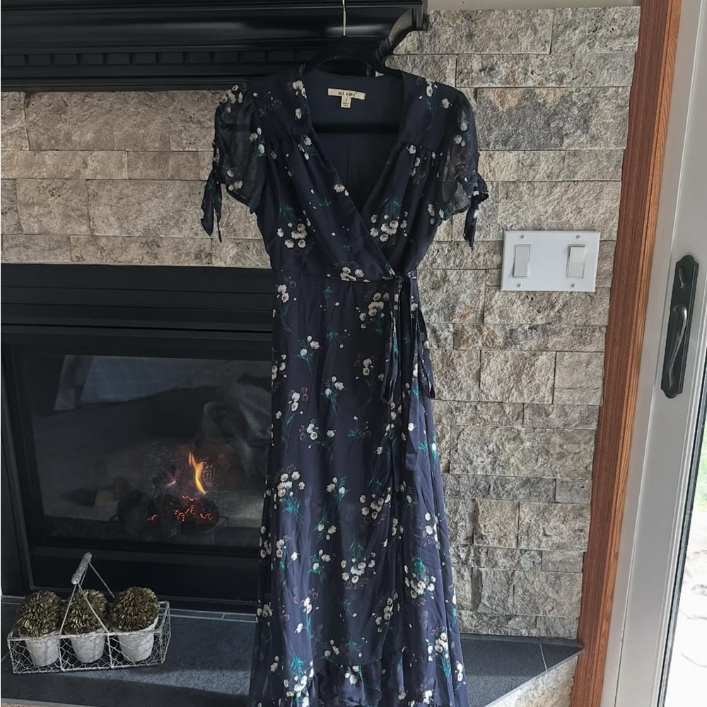 Flowy Floral Navy Midi Wrap Dress